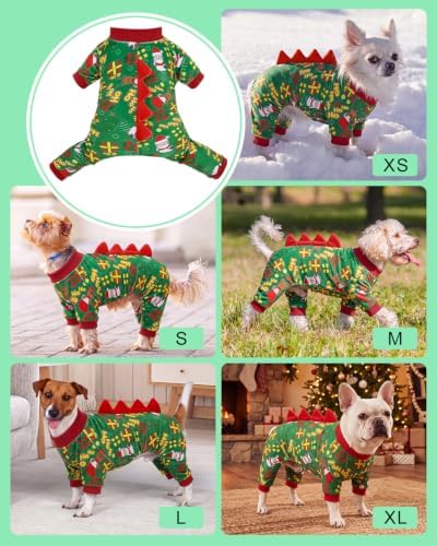 CuteBone Dinosaur Costume Halloween Christmas Dog Pajamas, Stretchy Spandex Crystal Velvet Sleepwear Coat for Small Dogs, Soft & Warm Pet Outfit Clothes for Cold Weather, Cozy Pullover Design COSP28L