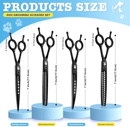 Dream Reach Dog Grooming Scissors - 7 Inch Professional 6 in 1 Pet Grooming Kit Sharp and Durable Shears Set Thinning, Chunker, Straight, Curved Shears and Comb for Dog Cat Pet, Black