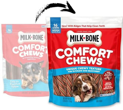 Milk-Bone Comfort Chews, Unique Chewy Texture & Real Beef, 16 Dog Chews
