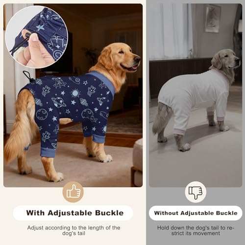 Bienbee Dog Pajamas, 4 Pack Dog Recovery Suit Shedding Suit Cute Soft Puppy Clothes Dogs Pjs Onesies Jammies Adjustable Breathable & Stretchy Clothes for Small Medium Large Dogs Girl Boy Puppy-2XL