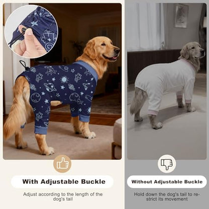 Bienbee Dog Pajamas, 4 Pack Dog Recovery Suit Shedding Suit Cute Soft Puppy Clothes Dogs Pjs Onesies Jammies Adjustable Breathable & Stretchy Clothes for Small Medium Large Dogs Girl Boy Puppy-2XL