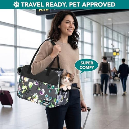 PetAmi Small Dog Purse Carrier with Pockets, Airline Approved, Floral Gray