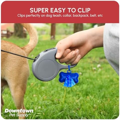 Downtown Pet Supply Poop Bags for Dogs with Dispenser, 1000 Count - Leak-Proof Dog Waste Bags and Bone-Shaped Dog Poop Bags Holder for Leash - Rainbow with Paw Prints, 12.5" x 8.5"