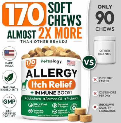 Dog Allergy Relief Chews 170 Count Anti Itch Skin & Immune Support for Dogs