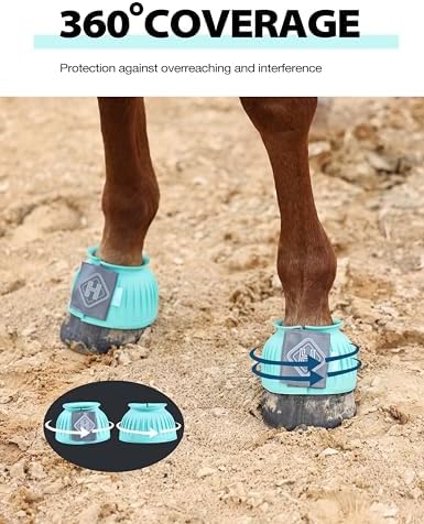 Harrison Howard Rubber Bell Boots for Horses, Hoof Overreach Protection for Horses, w/Upgraded Leather Touch Tape