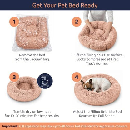 Calming Donut Dog Bed for Small Dogs, Round Dog Bed for Medium & Large Dogs