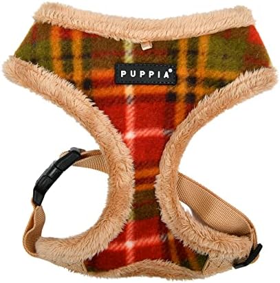 Puppia Norman Dog Harness Over-The-Head Warm Winter Checkered Pattern Adjustable Chest for Small and Medium Dog, Beige, Small