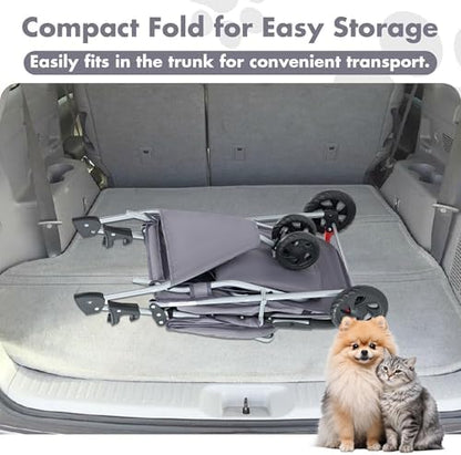 3 Wheel Pet Stroller for Dogs and Cats, Foldable, Lightweight and Durable, Ideal for Small to Medium Pets, Includes Storage Basket and Cup Holders