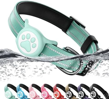 Premium Airtag Dog Collar，with IP68 Waterproof AirTag Holder,Green,M