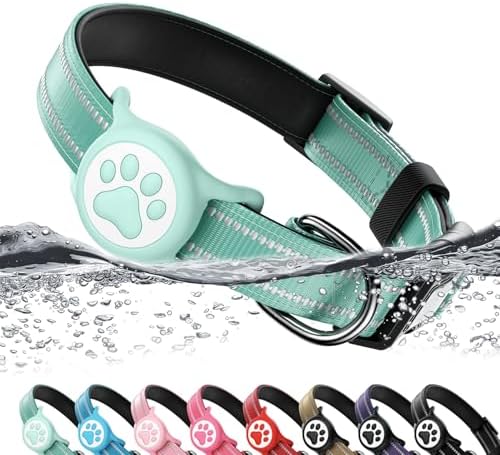 Premium Airtag Dog Collar，with IP68 Waterproof AirTag Holder,Green,L