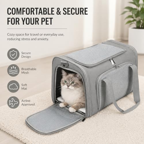 Pet Carrier for Cats and Small Dogs Up to 15 lb, Grey, Medium