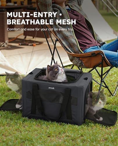 Pecute Cat Carrier Stable, Pet Carrier with Privacy Partition,Dark Gray