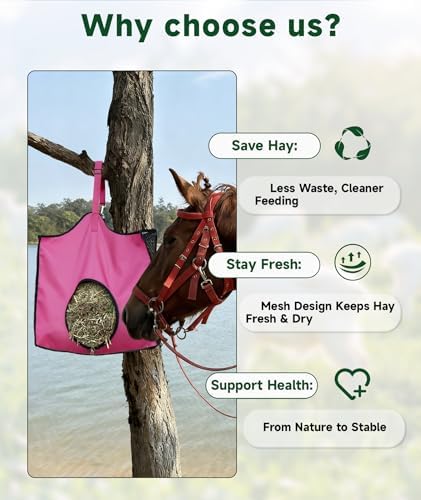 Hay Feeder for Goats and Horses - Slow Feed Design, Heavy Duty Hanging Hay Bag for Barn, Trailer & Paddock, Easy to Hang & Clean(2pcs, Pink)