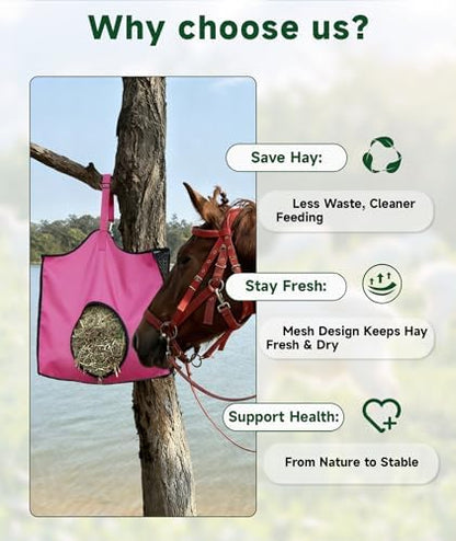 Hay Feeder for Goats and Horses - Slow Feed Design, Heavy Duty Hanging Hay Bag for Barn, Trailer & Paddock, Easy to Hang & Clean(1pcs, Pink)