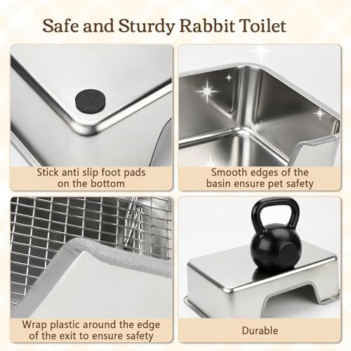 Rypet Large Stainless Steel Rabbit Litter Box Set for Small Animals