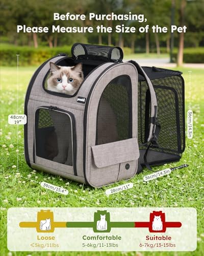 pecute Cat Backpack Expandable, Dog Carrier Backpack Breathable, Large