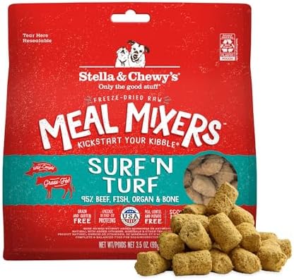 Stella & Chewy's Freeze-Dried Raw Surf & Turf Meal Mixers - Dog Food Topper and Mixer - Made with 95% Grass-Fed Beef & Wild-Caught Salmon - Perfect for Picky Eaters - Grain-Free - 3.5 oz