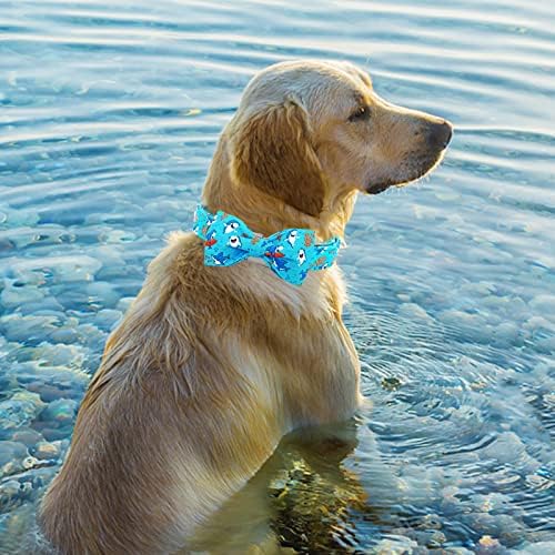 Summer Blue Shark Print Dog Collar with Bow for X-Large Dogs