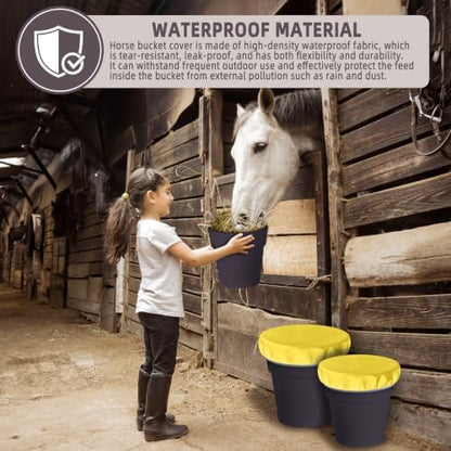 2-5 Gallon Horse Bucket Cover, Waterproof Horse Feed Bucket Cover, Lightweight and Easy to Use (Excluding Bucket, Yellow)