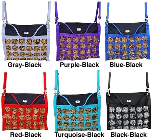 Majestic Ally Animal Health Hay Bag for Horses, 2.5" Holes, Top Load, Travel Feeder, Reduces Waste, 1 Year Warranty, Multiple Colors (Royal Blue-Black)