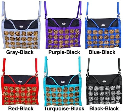 Majestic Ally Animal Health Hay Bag for Horses, 2.5" Holes, Top Load, Travel Feeder, Reduces Waste, 1 Year Warranty, Multiple Colors (Royal Blue-Black)