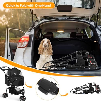 Pet Stroller,Dog Stroller for Small Medium Dogs Cats,3 Wheels,Black