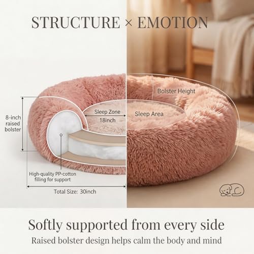 nononfish Plush Calming Dog Bed for Small Dogs,Donut Round Pet Bed