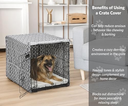 MidWest Homes for Pets Dog Crate Cover with Teflon Fabric Protector, Poly-Cotton Privacy Kennel Cover Fits Most 36-Inch Crates, Gray Designer Print, Washable, Reduces Barking