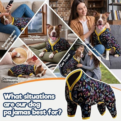 LovinPet Large Dog Pajamas, PJs for Pitbulls, Unicorn Print, Blue, M