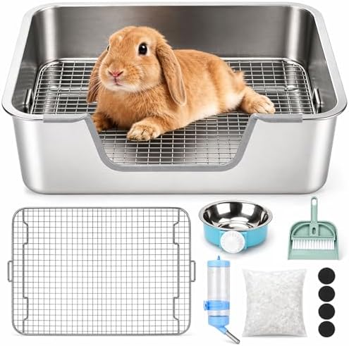 Rypet Large Stainless Steel Rabbit Litter Box Set for Small Animals