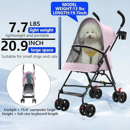 Cat Stroller Foldable Lightweight for Small Dogs Cats 0-15 lbs Pink