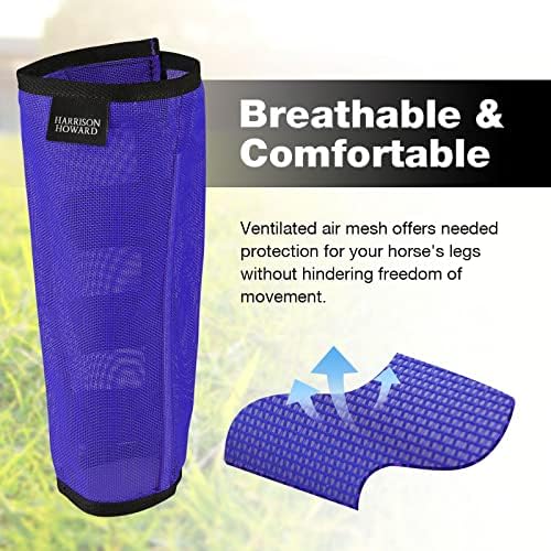 Harrison Howard Loose Fitting Fly Boots UV-Protective Extra Tough Mesh Ventilated Four Fasteners Stay-on Design Protect Horse Legs & Stomp-Reducing Set of 4 Deep Navy Small