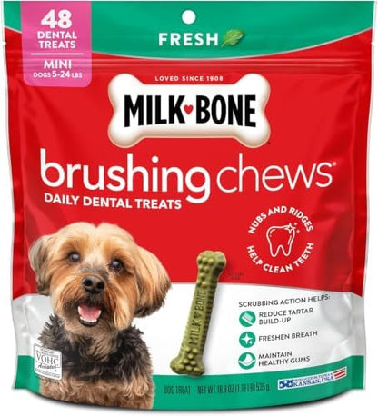 Milk-Bone Brushing Chews Fresh Mint Flavor Daily Dental Dog Treats, Mini, 18.9 Oz. Bag (Pack of 5)