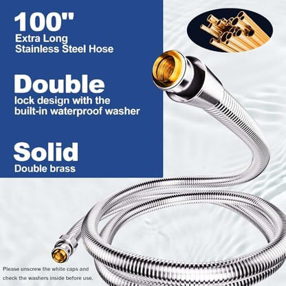 Dog Shower Attachment for Convenient Dog Bath, 3-mode High Pressure Handheld Dog Shower Head, Indoor Shower Dog Wash Sprayer Kit Includes 8.2-Foot Hose, 3-way Diverter, Dog Brush and Adhesive Holder