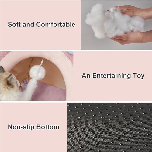 Jiupety Cute Cat Bed for Indoor Cats, Warm Soft Cave Fit for 11-17 lb Cats and 0-8 lb Dogs, Pink Rabbit, L
