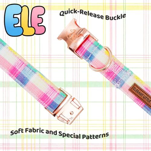 Elegant little tail Dog Collar with Flower, Spring Plaid Girl Pet Collars for Female Dogs Floral Pet Adjustable Puppy Collars with Flowers for Small Medium Large Dogs