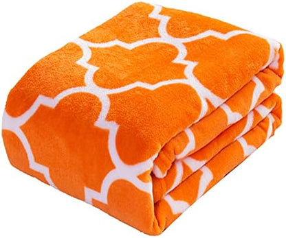 Valerian Luxury Velvet Super Soft Light Weight Blanket Prints Fleece Throw - All Year Round Home Decor, Fuzzy Warm and Cozy Throws, Couch and Gift, 50 x 60 inch, Quatrefoil Orange