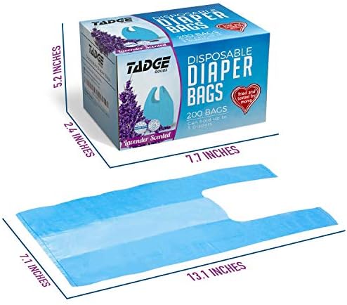 Baby Disposable Diaper Bags Scented with Lavender - Odor Absorber Biodegradable Plastic Diaper Sacks for Trash Bag Essential Items - Bags for Dirty Diapers - Refill 200 Count (Blue)