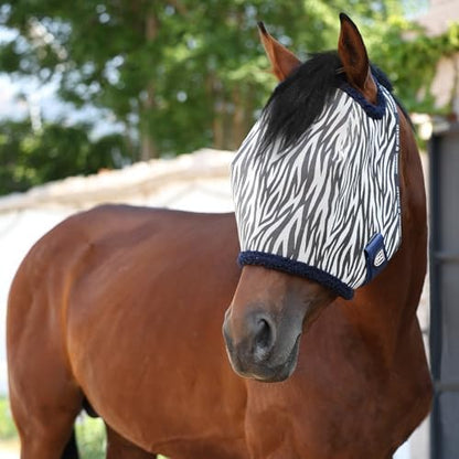 Harrison Howard All Round Mesh Horse Fly Mask UV Protective with Fleece Padded Edging and Fun Prints Forelock Opening Design Mask for Horse Zebra XL