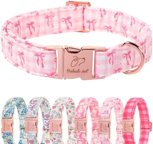Girl Dog Collar, Sweetheart Girly Pink Bow Dog Collars, Adjustable Heavy Duty Spring/Summer Female Dogs Collar for Small Medium Large Dogs with Metal Buckle XL