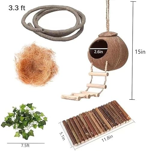 10PCS Crested Gecko Tank Accessories, Reptile Plants Bridge Vines, Coconut Shell with Ladder for Lizard, Chameleon Cage, Snakes, Hermit Crab, Leopard Gecko Tank Accessories, Terrarium Decor