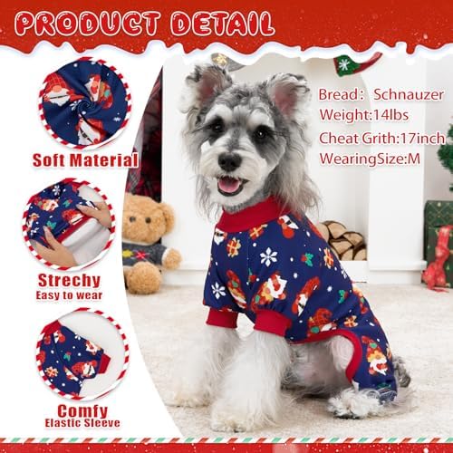 XPUDAC 4 Pack Dog Christmas Pajamas Stretchy Dog Clothes for Small Medium Dogs Girl Boy Christmas Puppy Outfit Pet Jumpsuits Pjs Winter Cat Costume, 2XL