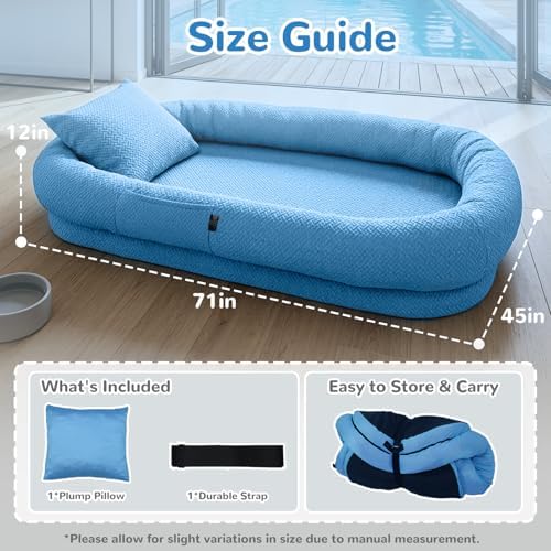 YAEM Cooling Dog Bed for Humans, 71"x45"x12" Breathable Human Dog Bed for Adults, Waterproof Giant Pet Beds with Washable Cover & Non-Skid Bottom, Ocean Blue
