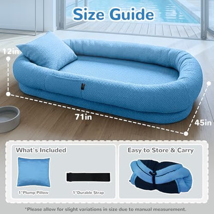YAEM Cooling Dog Bed for Humans, 71"x45"x12" Breathable Human Dog Bed for Adults, Waterproof Giant Pet Beds with Washable Cover & Non-Skid Bottom, Ocean Blue