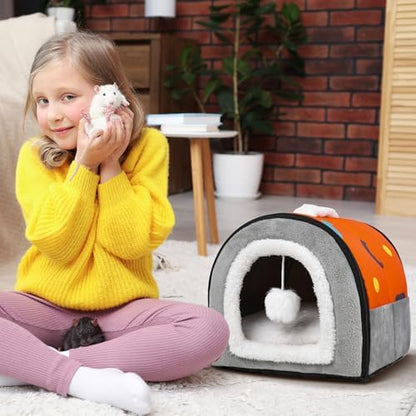 Pet Soft Guinea Pig Hideout, Washable Guinea Pig Bed Cozy Small Animals House Cave Accessories for Rabbits Hamster Rats Chinchilla (Orange)