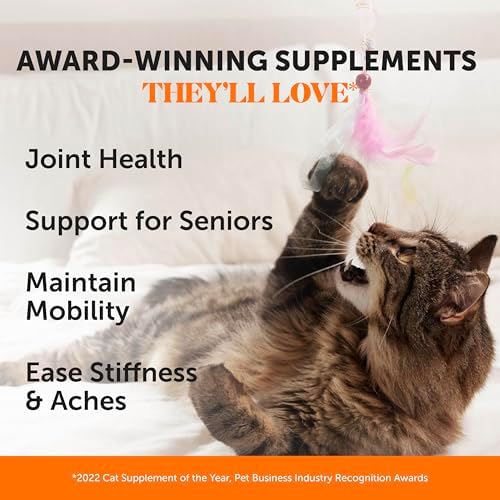 Senior Cat Joint Supplement Crunchy Creamy Hip + Joint for Cats - Ease Mobility Stiffness with Glucosamine Chondroitin, Green Lipped Mussel, Flexibility + Joint Support Chews (30-Day Supply)