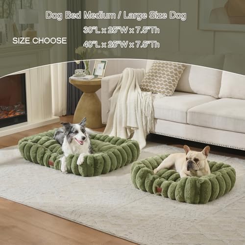 Luxury Dog Beds,Large Sized Dog Washable Furry Pet Beds,Comfort Rectangle Pet Sofa Couch with Ultra,Puppy Beds with Removable Zipper Cover,30x25x7.5inches,Sage Green