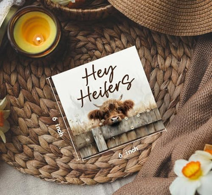 Highland Cow Sign - Farmhouse Western Animal Office Kitchen Bedroom Decor,Rustic Farm Hey Heifers Home Decor Signs,highland Cow Gifts For Women,6x6 Inch