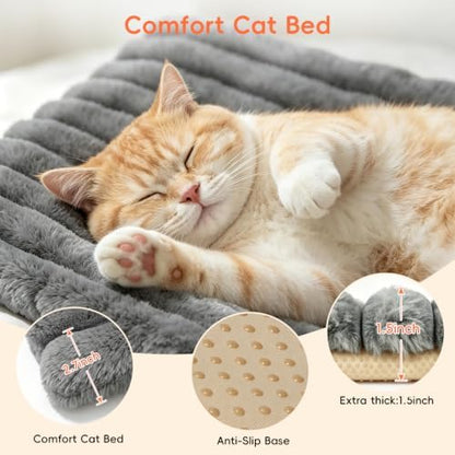 Cat Bed Mat for Indoor Cats, Self Warming Plush Cat Bed, 23.6"x15.7" Grey