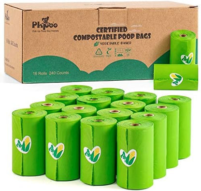 Pkpoo 100% Compostable Dog Poop Bags, Extra Wide, Vegetable-Based Large Poop Bags for Dogs, Biodegradable Waste Bags for Poo, Cat Litter, Diaper Sacks, Unscented, 240 Counts